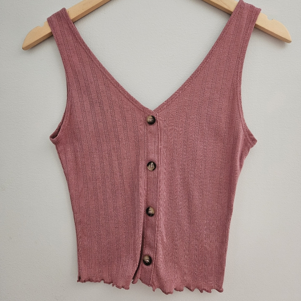 3/$20 Caution To The Wind Mauve Sleeveless Deep-V Button Front Crop Top